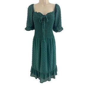 As‎ U Wish Green Smocked Bodice Swiss Dot Ruffle Hem Dress Size 3X 22 24 Plus Sz